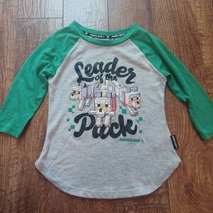 Minecraft Wolf Green and Gray Kids Raglan Shirt Sz Small 6/6x